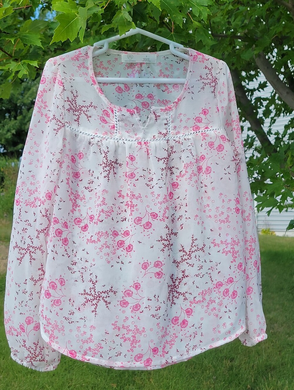 P.S. aeropostale 7 semi sheer chiffon peplum pink maroon white blouse
